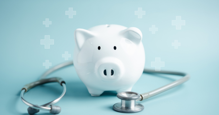 Piggy Bank With Stethoscope. Money Health Check Concept. Health