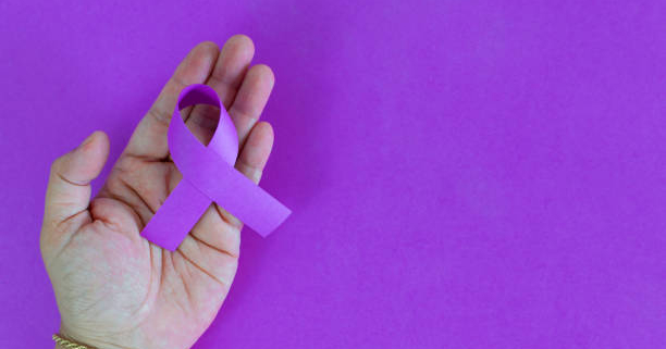 closeup of a hand woman with a purple ribbon, for the awareness about the unacceptability of the violence against women. International Day for the Elimination of Violence Against Women.