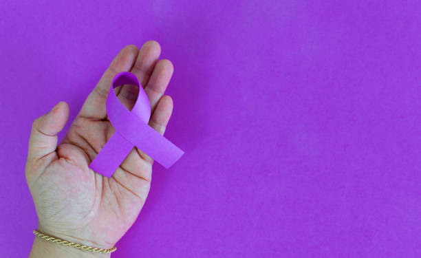 closeup of a hand woman with a purple ribbon, for the awareness about the unacceptability of the violence against women. International Day for the Elimination of Violence Against Women.